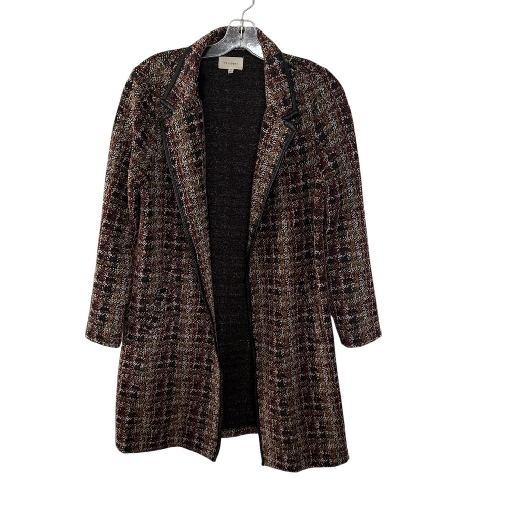 MELLODAY Tweed Mid Length Cardigan Women Size Medium Open Front Brown